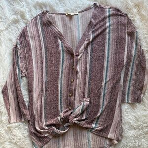 Above and Beyond Striped Button Front Tie Top Size M
